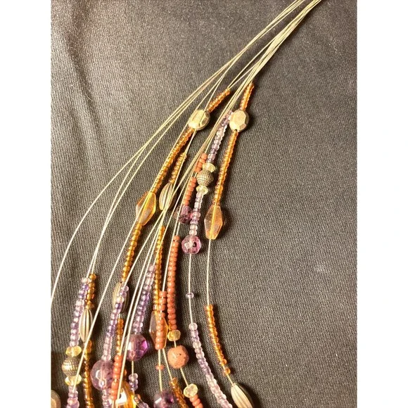 Coldwater creek Floating Bead Necklace With 14 Strands beaded Fall colors boho - Picture 9 of 10